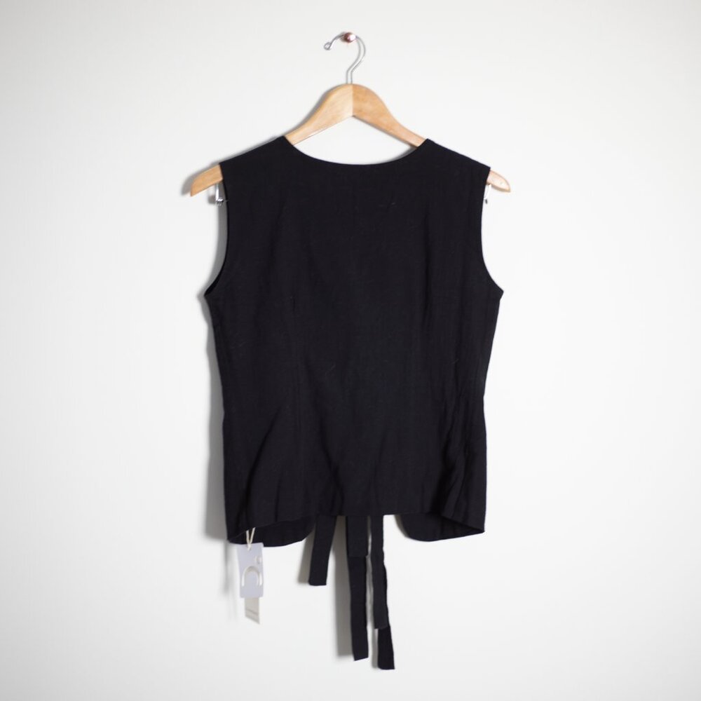 NWT Black Open Back Tie Sleeveless Tank | Cotton Linen | Backless Top | Small
